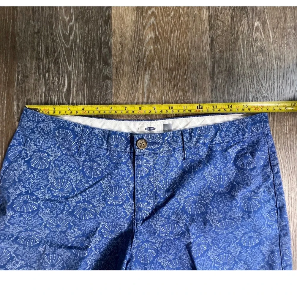 Old Navy‎ Chino Shorts Women 8 Blue Sea Urchin Coral Print Coastal Summer Casual